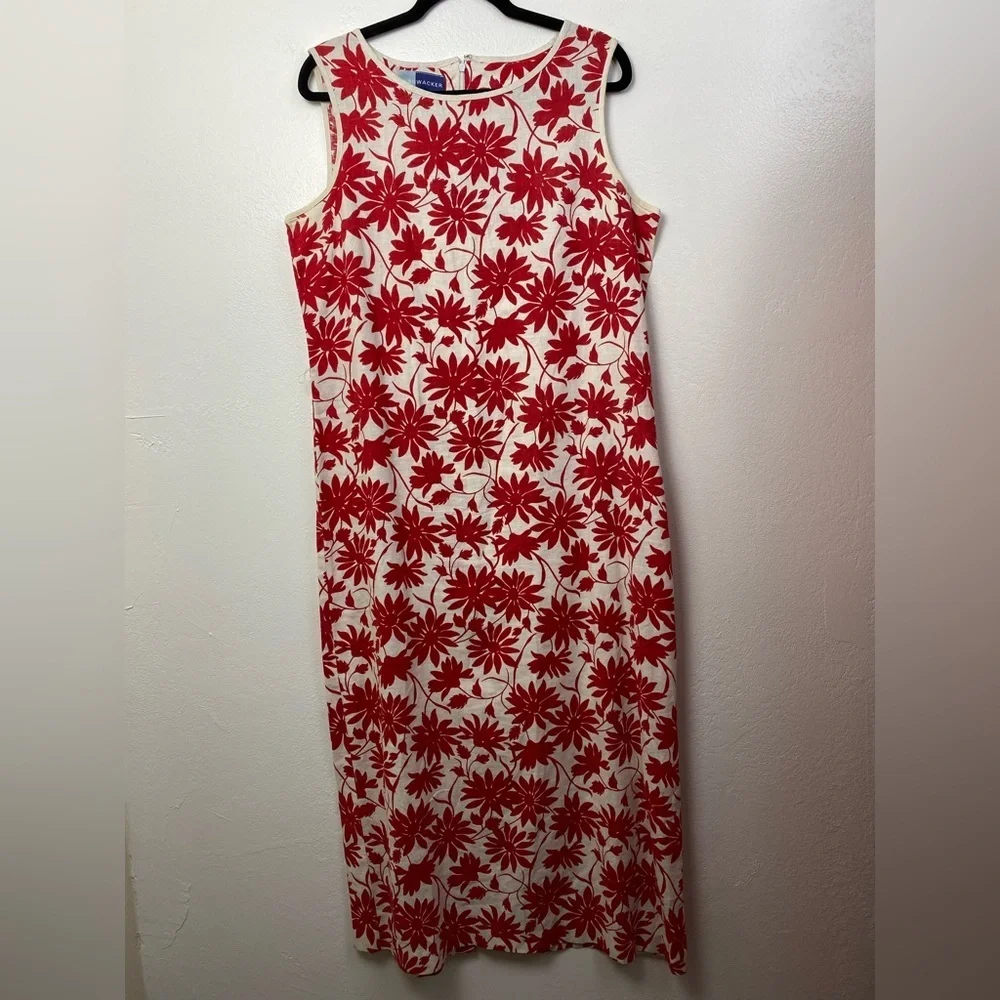 Vintage Linen Blend Vintage Bush Wacker Floral Midi Sleeveless Dress plus 16 - Picture 1 of 15